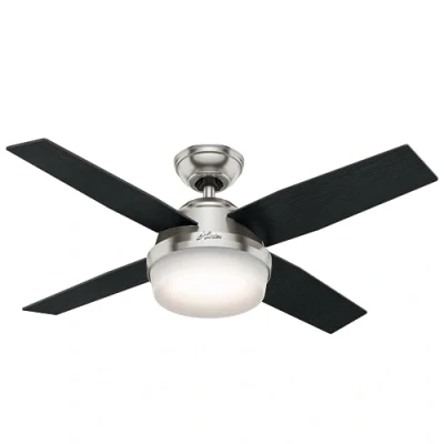 Image of HUNTER Fan Dante, 112 cm, Indoor Ceiling with Light and Handheld Remote, Brushed Nickel Finish, 4 Reversible Blades in Black Oak Chocolate Grain, Ideal for Summer or Winter, Model 50628