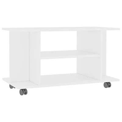 Image of vidaXL TV Cabinet, White Engineered Wood, Mobile with Lockable Castors, 4 Open Shelves for Storage, Easy Assembly, Modern Design, Suitable Living Room and Bedroom, 80x40x40 cm