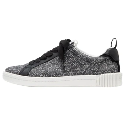 Image of kate spade new york Flower LACE UP Trainers black/multicoloured, Women&#039;s, Size: 3, Black/multi coloured Leather and textile