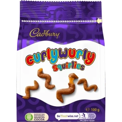 Image of Cadbury Milk Chocolate Curly Wurly Squirlies, Sharing Bag, Bite Size Treats, 100 g (Pack of 1)