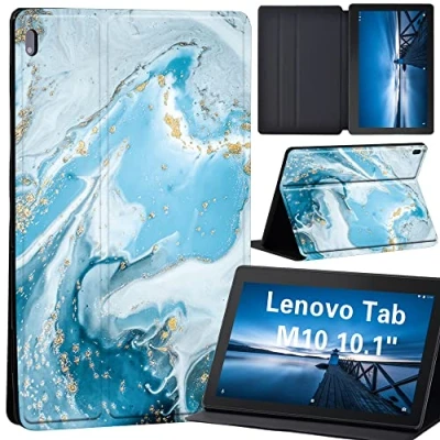 Image of Printed Case for Lenovo Tab M10, Ultra Slim Lightweight Smart Shell Stand Cover M10 10.1 Inch FHD Tablet 2018 Release, (blue wave marble)