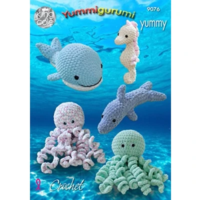 Image of King Cole Yummy Chunky Amigurumi Crochet Pattern Snuggle Octopus Whale Seahorse &amp; Dolphin (9076)