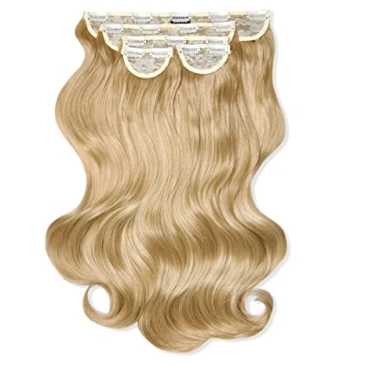 Image of Lullabellz Super Thick Natural Wavy Clip In Hair Extensions 5 Piece, 22 Inch Length, Golden Blonde