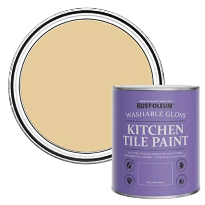 Image of Rust Oleum Yellow Water Resistant Kitchen Tile Paint in Gloss Finish Sandstorm 750ml