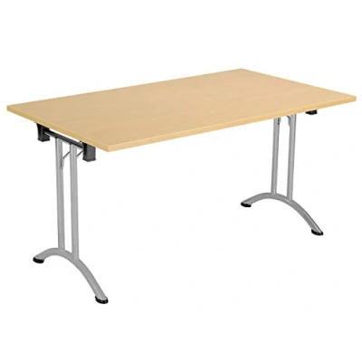 Image of Office Hippo Folding Table, Sturdy &amp; Stylish Computer Table Desk, Work For Home Office, Versatile Foldable Meeting Room or Boardroom, 5 Year Guarantee Oak / Silver