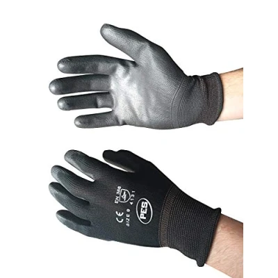 Image of Black Nylon PU Palm Coated Glove, NB9/L( Size 9/Large) (Pack of 12)