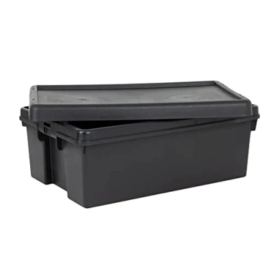 Image of Wham Bam Heavy Duty Storage Boxes With Lids, Recycled and Recyclable Strong Box, Black, Garage, Shed, Secure (36L, Set of 3)