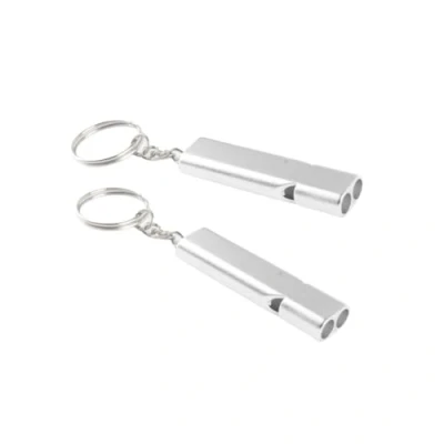 Image of 2 Pieces Emergency Whistle Outdoor Survival Safety Metal Keychain for Training Pet Camping Hunting Hiking Silver