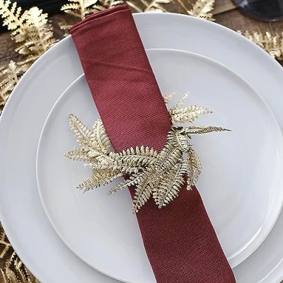 Image of Ginger Ray Gold Fern Wreath Christmas Table Napkin Rings Tabletop Decorations 4 Pack