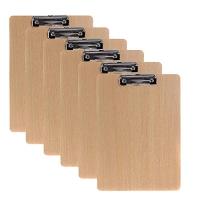 Image of [Pack of 6] A4 Clipbboard 4mm Extra Thick, Density Board, Rubberized Metal Clamp, Durable Paper Holder Writing Memo Document Form Holder, Wood Rounded Corners, TKD8009