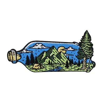 Image of Broken Landscape Iron on Patch Mountain Patches, Tree Patch, Forest Embroidery Nature Ironable Hiker Badges Finally Home