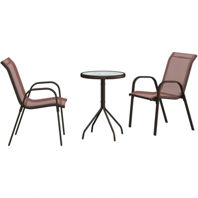 Image of vidaXL 3 Piece Garden Bistro Set Brown Textilene and Steel
