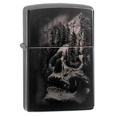Image of Zippo Unisex&#039;s Design Pocket Lighter, Black Ice Skull Mountain, One size