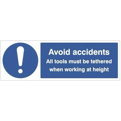 Image of Avoid accidents All tools must be tethered when working at height (self adhesive vinyl safety label)