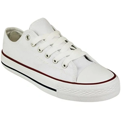 Image of Shop Online Womens Ladies Canvas Shoes Lace Up Casual Flat Sneaker Plimsoll Pumps Low Top Gym Sports Trainers Lightweight (4UK, White)