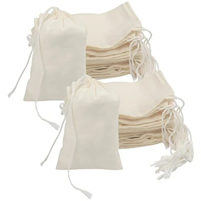 Image of Belle Vous Small Drawstring Muslin Bags (50 Pack) Plain Tote to Decorate Natural Cotton Canvas Bag Bulk Set for Produce Storage, Crafts &amp; Gifting