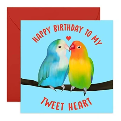 Image of Central 23 Birthday Card For Husband or Wife &#039;Happy to My Tweet Heart&#039; Cute Birds Girlfriend Boyfriend Comes with Fun Stickers