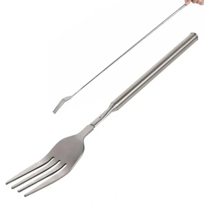 Image of Extendable Fork Stainless Steel Long BBQ Retractable for Cocktail Shish Kabob Extends to 25inch