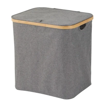 Image of Showerdrape Cotswold Grey &amp; Bamboo Large Laundry Hamper with Lid