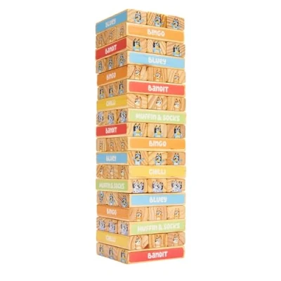 Image of BLUEY Tumbling Tower, 54 Colourful Wooden Blocks, Fun Family Game for Hand Eye Coordination and Motor Skills FSC Certified Children 3 Years Up