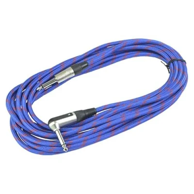 Image of Guitar Lead 6m Braided Straight 1/4&quot; Jack to Right Angle Blue