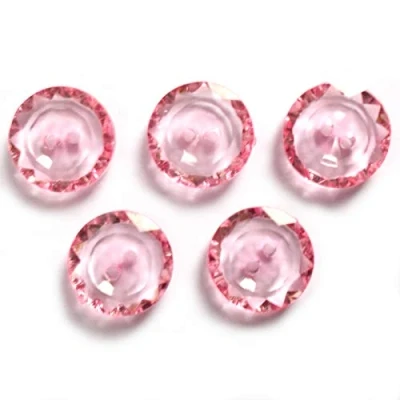 Image of Cut Edge Clear Pastel Round 2 Hole Buttons 15mm Wide Pack of 5 (Pink)