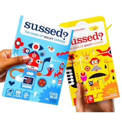 Image of SUSSED Wacky Questions to Ask Each Other: 400 Question Super Bundle Fun Stocking Fillers 2 16 Players Family Card Games for Kids, Teens &amp; Adults Yellow Blue Packs