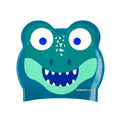 Image of Speedo Infant Printed Character Swimming Cap Learn to Swim Silicone Keep Hair Dry Junior Swimmers, Cosmos/Emerald/Aqua Mint, One Size