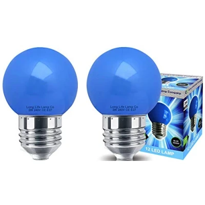 Image of 2 x Decor 2w LED Coloured Mini Golf Ball Light Bulb Blue E27 Edison Screw Fitting