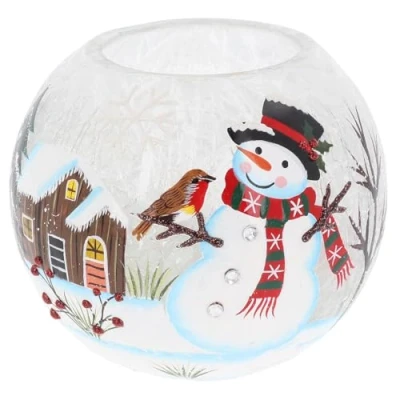 Image of Shudehill Giftware Christmas Crackle Glaze Snowman Globe Tealight Holder Home Xmas Decoration