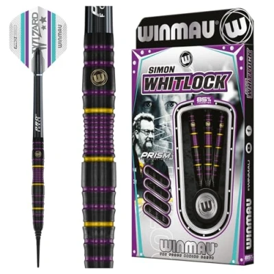 Image of WINMAU Simon Whitlock The Wizard 85 Edition 18 Gram Barrel / 20 Full Weight Professional Tungsten Darts Set with Flights and Stems (Shafts)