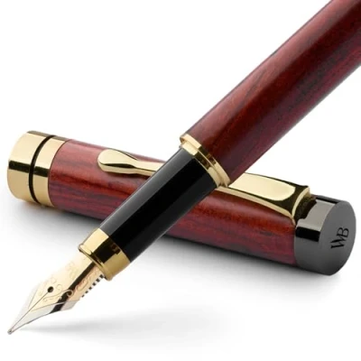 Image of Wordsworth &amp; Black Fountain Pen Set, Luxury Bamboo Wood Fine Nib, Gift Case; Includes 6 Ink Cartridges, Refill Converter Journaling, Calligraphy; Drawing, Smooth Writing [Rosewood]