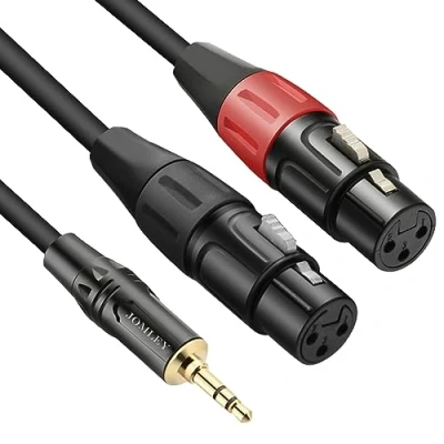 Image of JOMLEY Dual Female XLR to 3.5mm Y Splitter Cable, Unbalanced 1/8&quot; Mini Jack TRS Stereo Aux Interconnect Audio Mic Breakout Patch Cord 10 ft