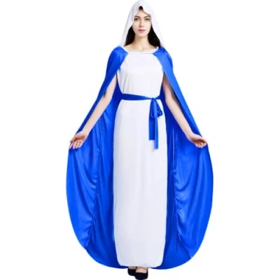 Image of Wudaizhi Costumes Virgin Mary Costume Adult Nativity Fancy Dress Hooded Cloak Long Cosplay for Women