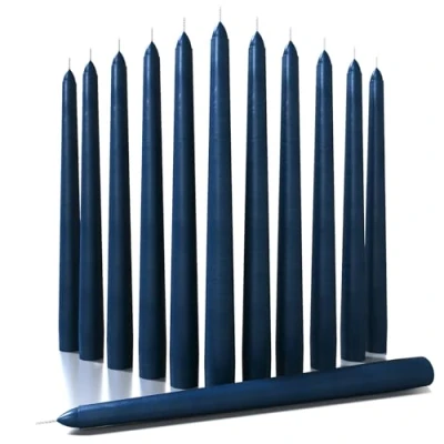 Image of CANDWAX 30 cm Taper Candles Set of 12 Dripless and Smokeless Candle Unscented Slow Burning Sticks Ideal as Dinner Dark Blue