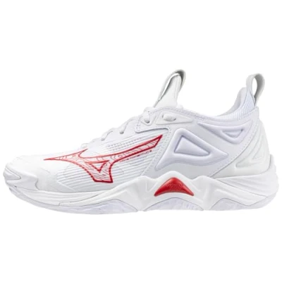 Image of Mizuno Women&#039;s Wave Momentum 2 Volleyball Shoe, White/Red, 6.5 UK