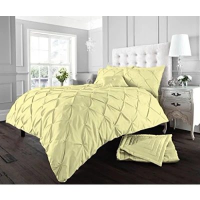 Image of SELECT ED® Luxury New Alford/Design Pintuck Duvet Quilt Cover Sets with Pillow Case Bedding Set (King Size, Lemon/Yellow)