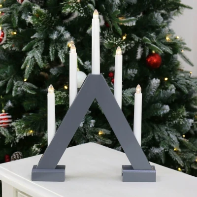 Image of Mr Crimbo 5 Light Christmas Candle Arch Grey Wooden Decoration Bridge LED 40cm