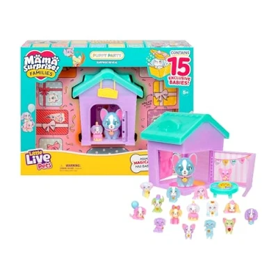 Image of Little Live Pets Mama Surprise Families Puppy Party Pack, Collect 15 Mini Collectible Puppies and Pup, Fold Out Playset with Mama&#039;s House, Over 80 to Collect, Fun Gift for Kids