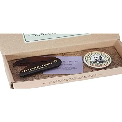Image of Captain Fawcett&#039;s Moustache Wax (Expedition Strength) &amp; Folding Pocket Comb (CF.87T) Gift Set Made in England