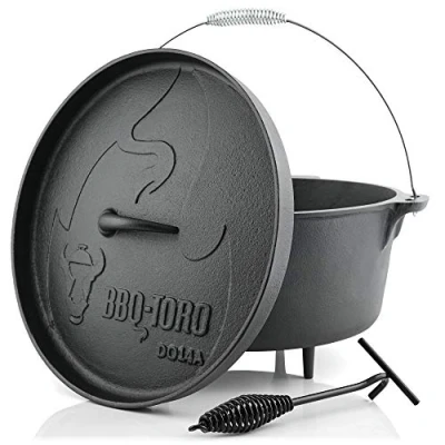 Image of BBQ Toro Dutch oven Alpha series 13.3 L cooking pot with feet Preseasoned Cast iron Roasting pan lid lifter Braising Camping Fire