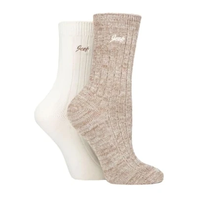 Image of Jeep Womens Walking Boot Socks 2 Pack High Performance Polyester Running (4 8, Taupe/Cream)