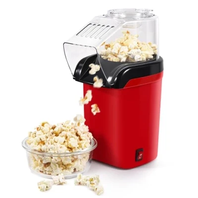 Image of Popcorn Popper Machine, Electric Hot Air Maker with Measuring Cup &amp; Butter Melting Tra, 1200W 2 Min Fast Making Healthy Oil Free for Home Kids Movie Night
