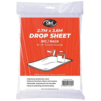 Image of Plastic Drop Dust Sheet Protective Cover for DIY Home Painting Decorating (9ft x 12ft)