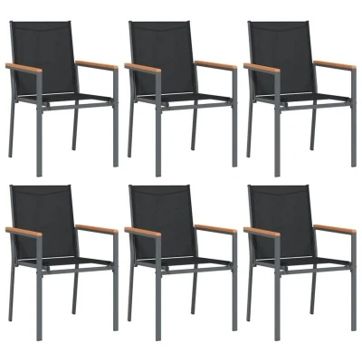 Image of vidaXL Garden Chairs 6 pcs Black 55x61.5x90 cm Textilene and Steel