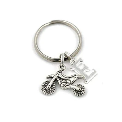Image of SILVER KNIGHT Motorbike Key Ring, Personalized Scrambler Keyring, Initial Keychain,Biker Riders Speedway Gift Bag