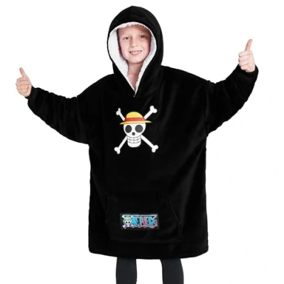 Image of One Piece Fleece Hoodie Blanket for Boys Teenagers Size Kids Oversized Sherpa Lined Hood Gifts