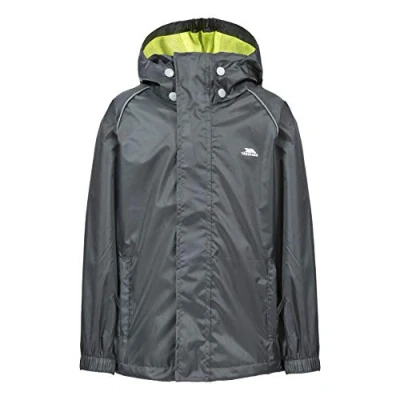 Image of Trespass Neely II, Flint, 3/4, Waterproof Jacket with Removable Hood Kids Unisex, Age 3 4, Grey