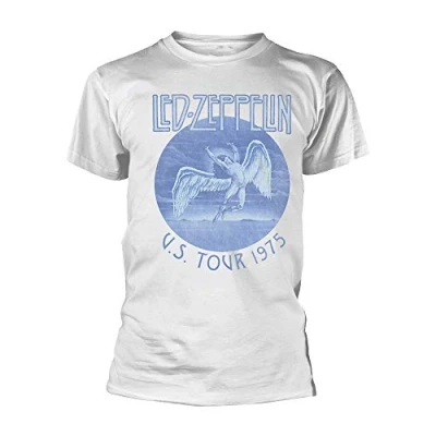 Image of Led Zeppelin Tour 75 Blue Wash Official Tee T Shirt Mens Unisex (Small)