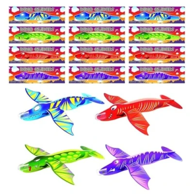 Image of LND Gifts Set Of 12 Dinosaur Glider Planes for Kids, Party Bag Fillers Kids Stocking Fillers, Favours, Planes, Pass the Parcel Prizes Flying Toys